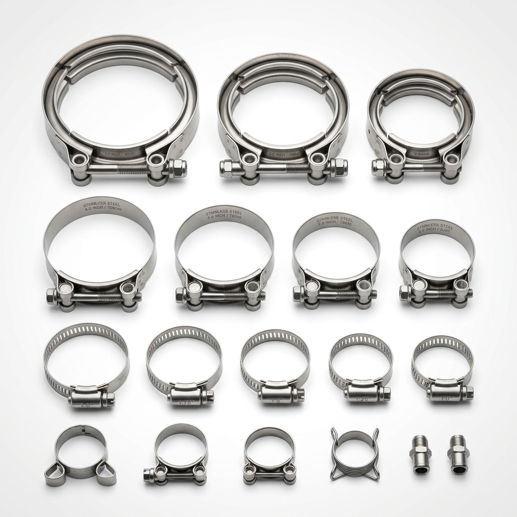 Turbocharger V-band clamps and hose clamps